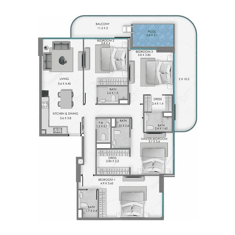 4 Bedrooms floor plan