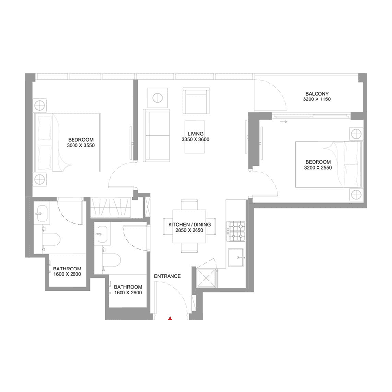 2 Bedrooms floor plan