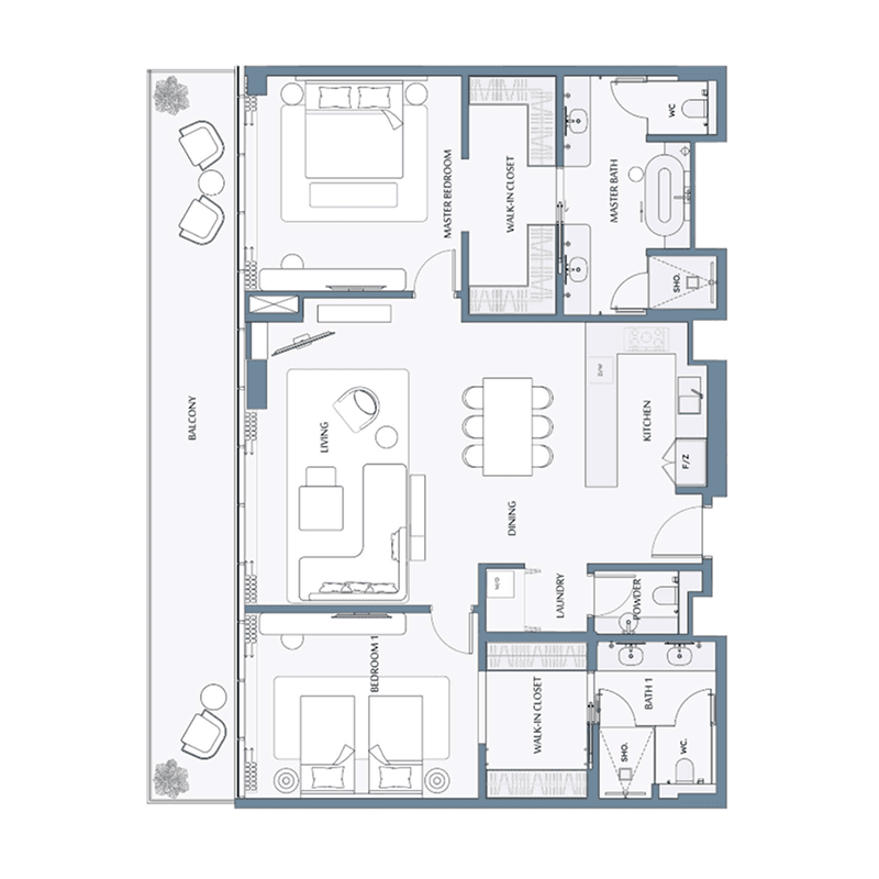 2 Bedrooms floor plan