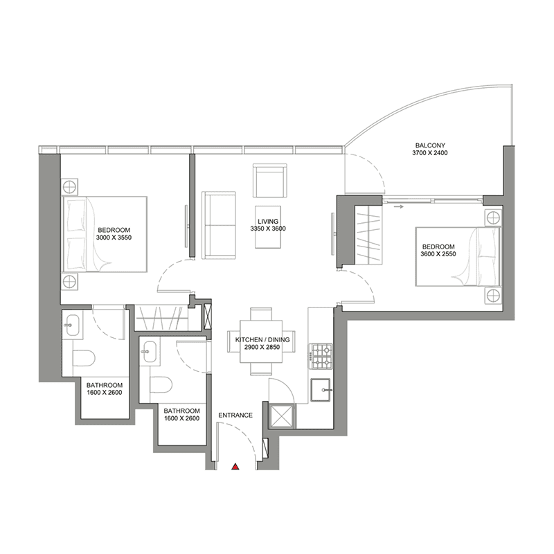 2 Bedrooms floor plan