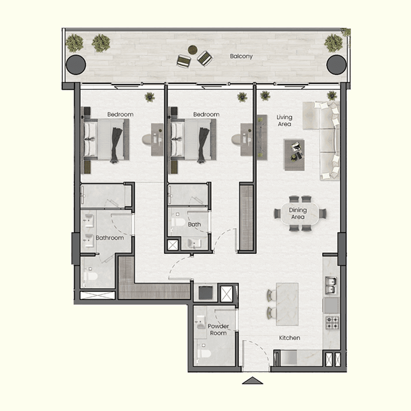 2 Bedrooms floor plan