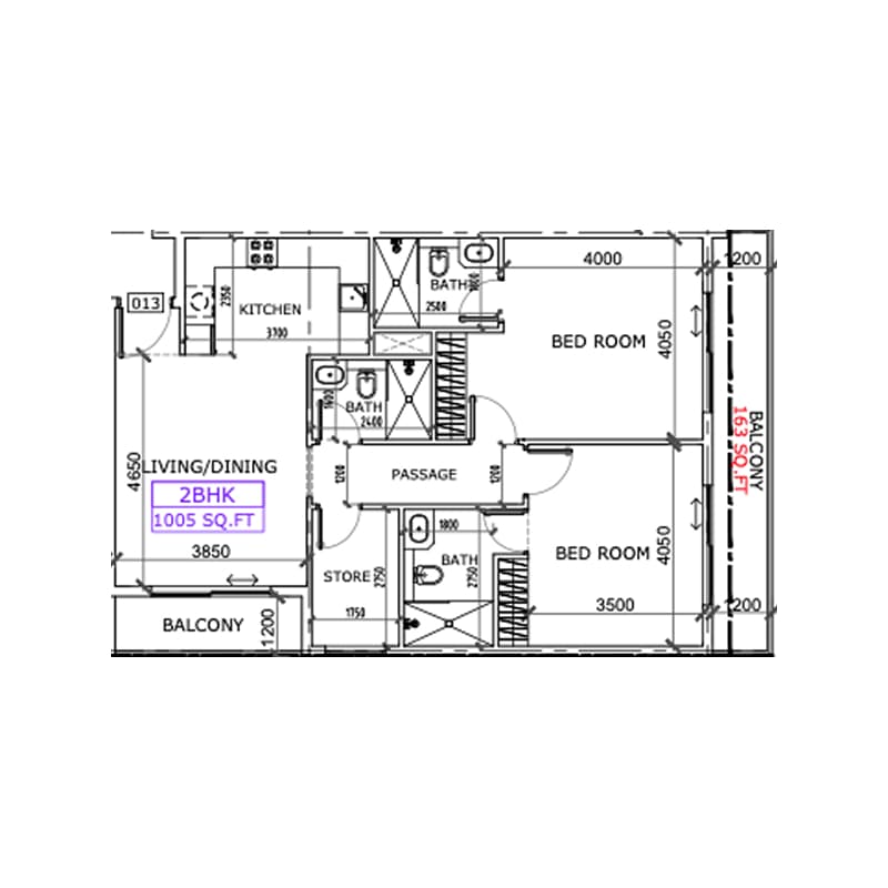 2 Bedrooms floor plan