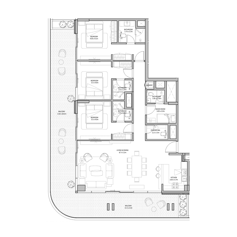 3 Bedrooms floor plan