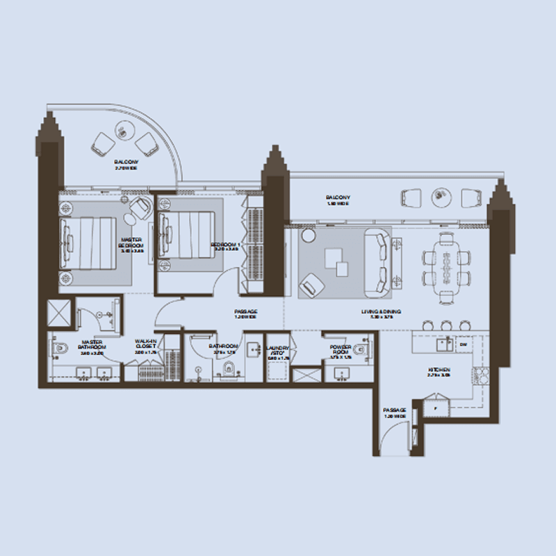 2 Bedrooms floor plan