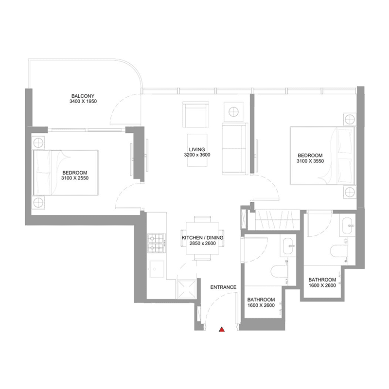 2 Bedrooms floor plan