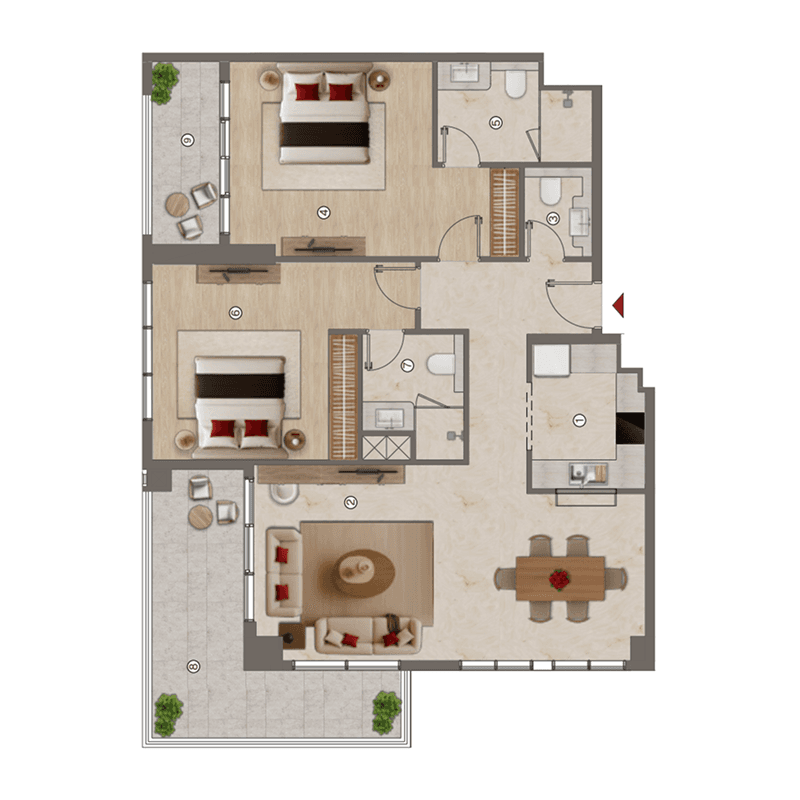 2 Bedrooms floor plan
