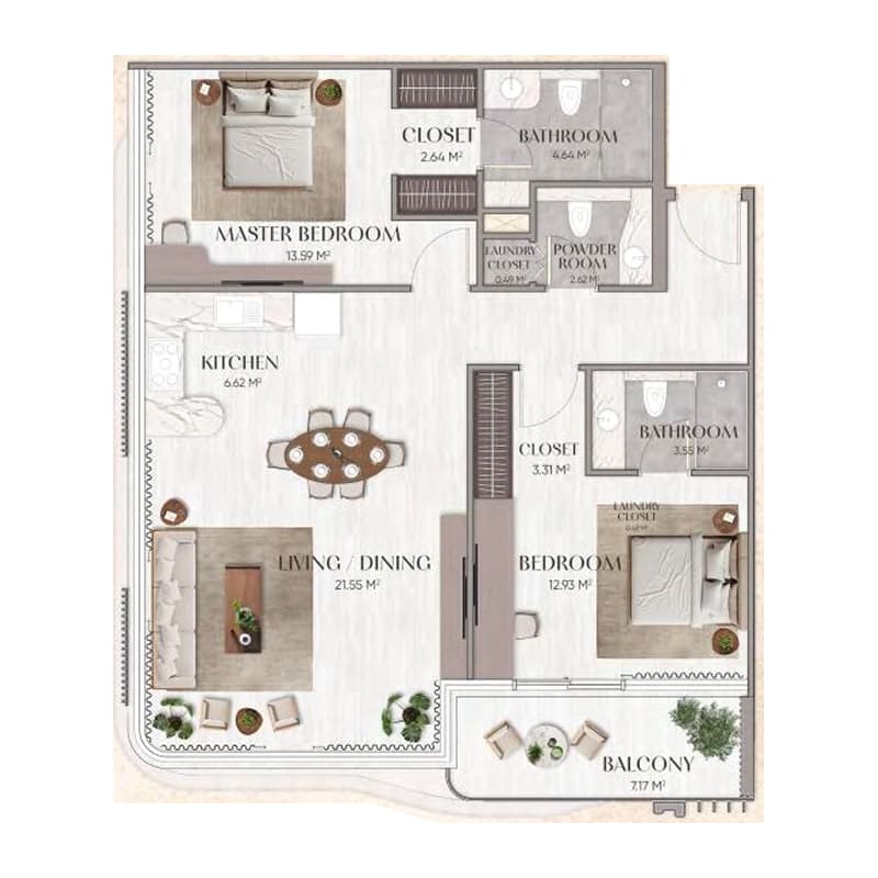2 Bedrooms floor plan