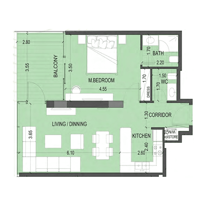 1 Bedroom floor plan