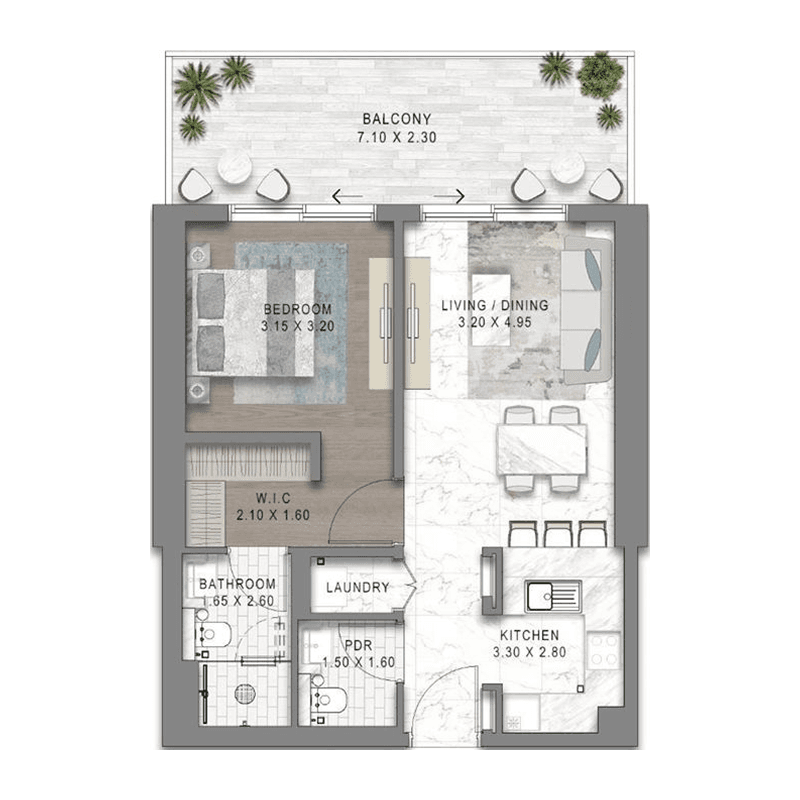 1 Bedroom floor plan