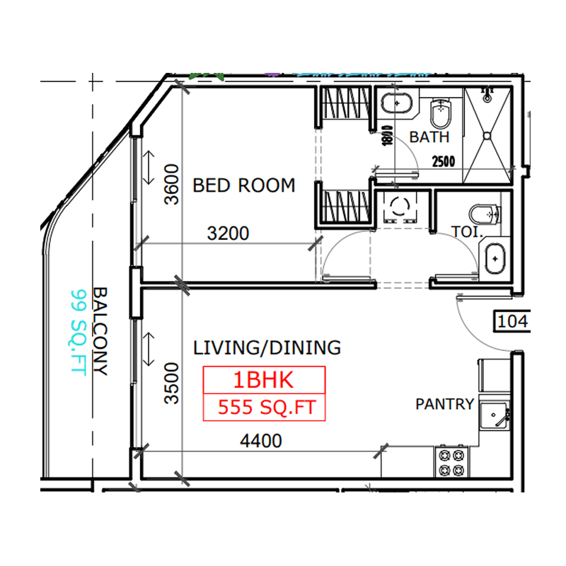 1 Bedroom floor plan
