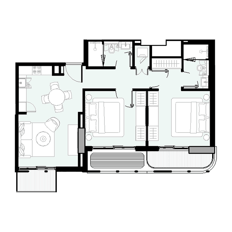 2 Bedrooms floor plan