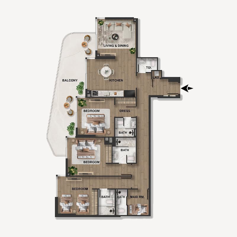 3 Bedrooms floor plan