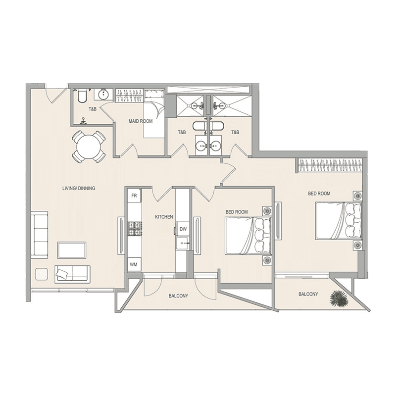 2 Bedrooms floor plan