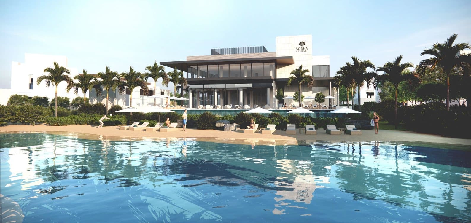 Swimming pool with beach edge
