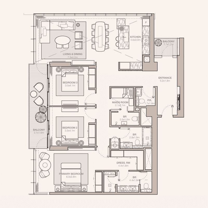 3 Bedrooms floor plan