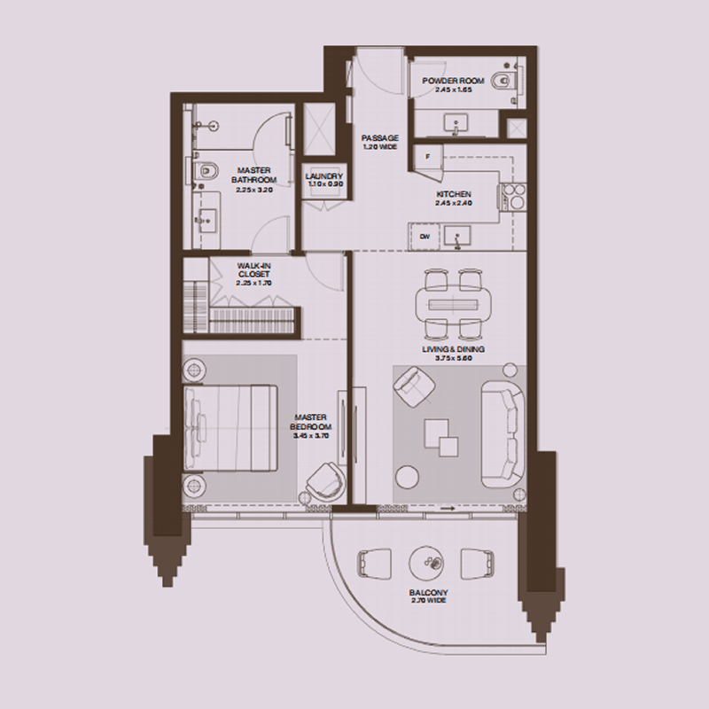 1 Bedroom floor plan