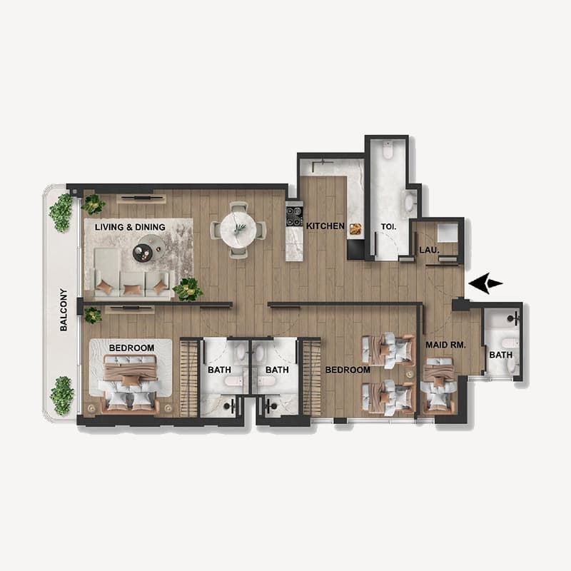 2 Bedrooms floor plan