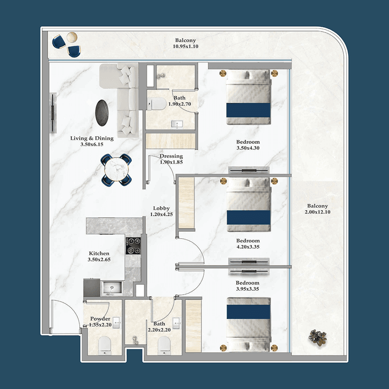 3 Bedrooms floor plan