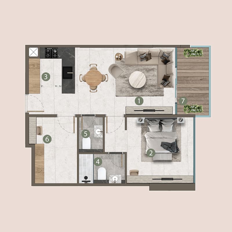 1 Bedroom floor plan