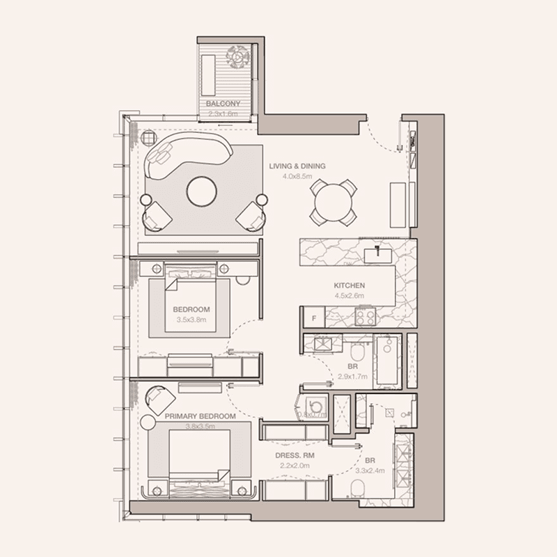 2 Bedrooms floor plan