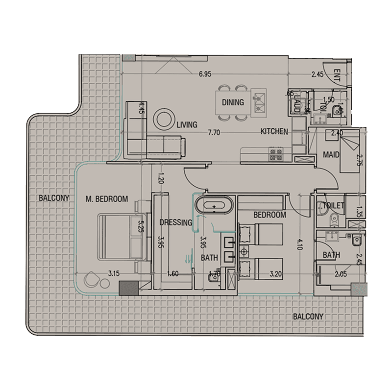 2 Bedrooms floor plan