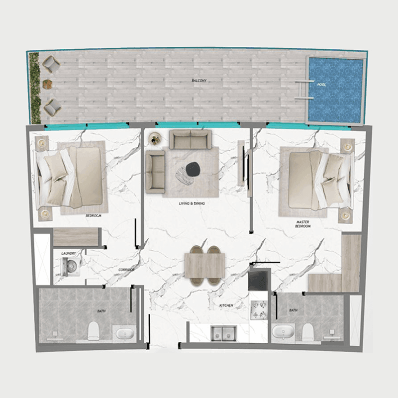 2 Bedrooms floor plan
