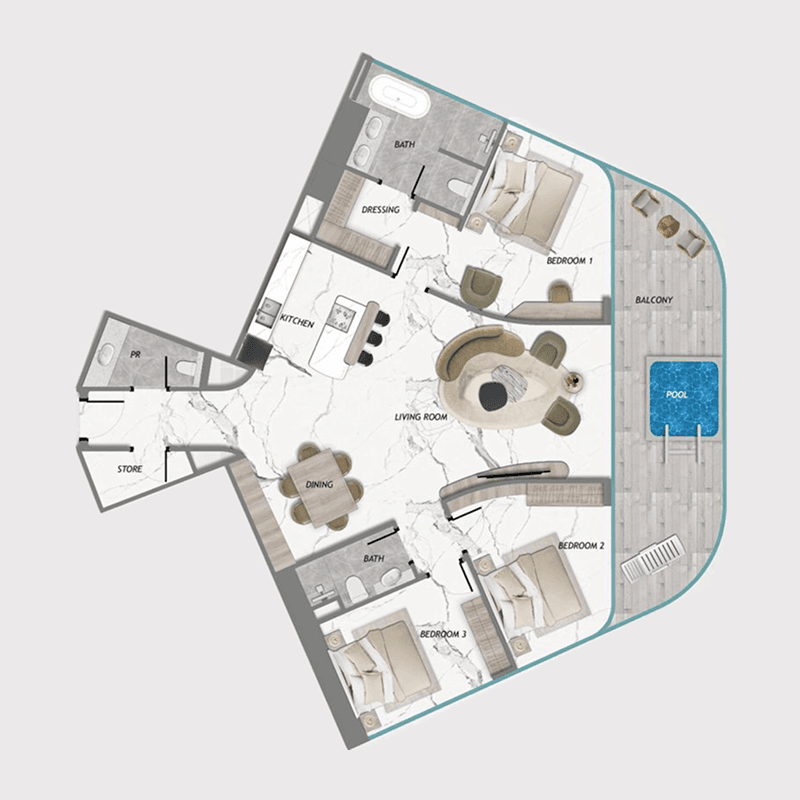 3 Bedrooms floor plan