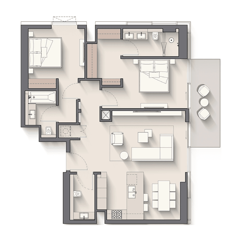 2 Bedrooms floor plan
