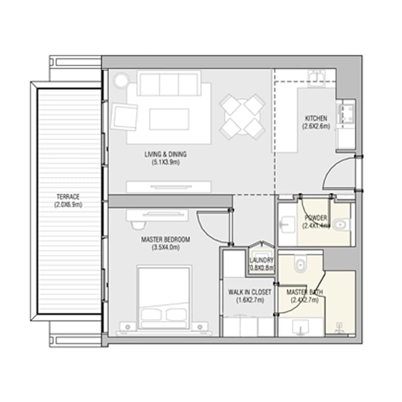 1 Bedroom floor plan