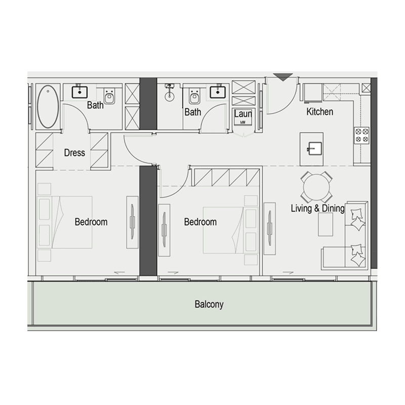 2 Bedrooms floor plan