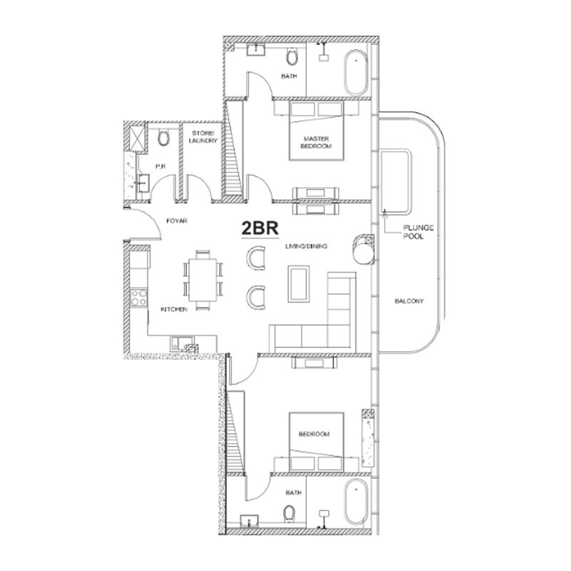 2 Bedrooms floor plan