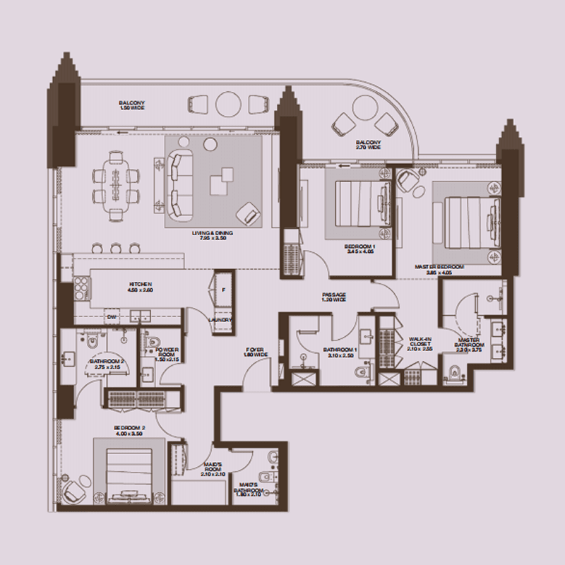 3 Bedrooms floor plan