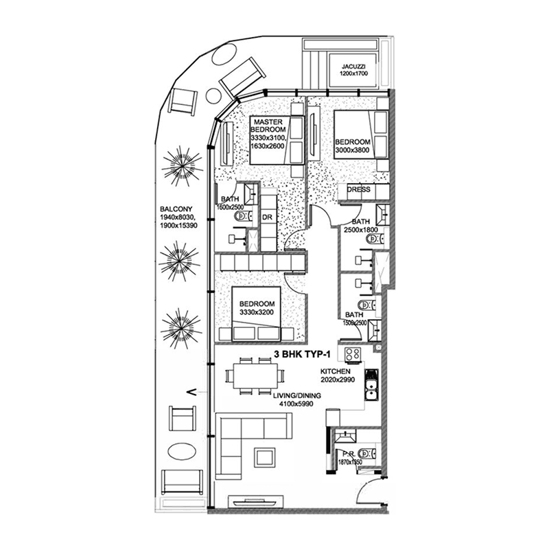 3 Bedrooms floor plan