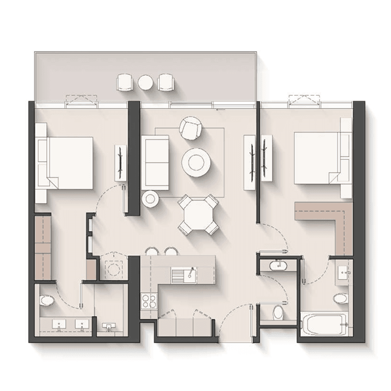2 Bedrooms floor plan