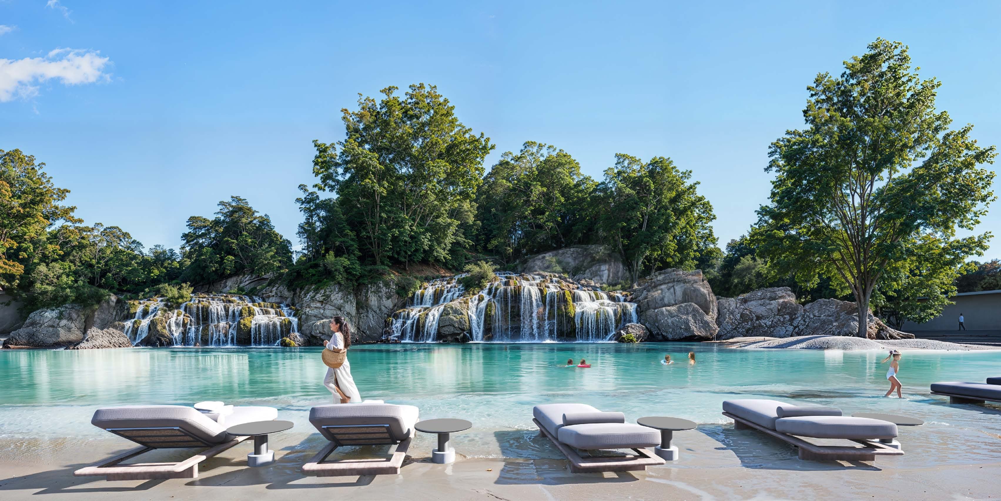 Swimmable Forest Lagoon With Waterfall