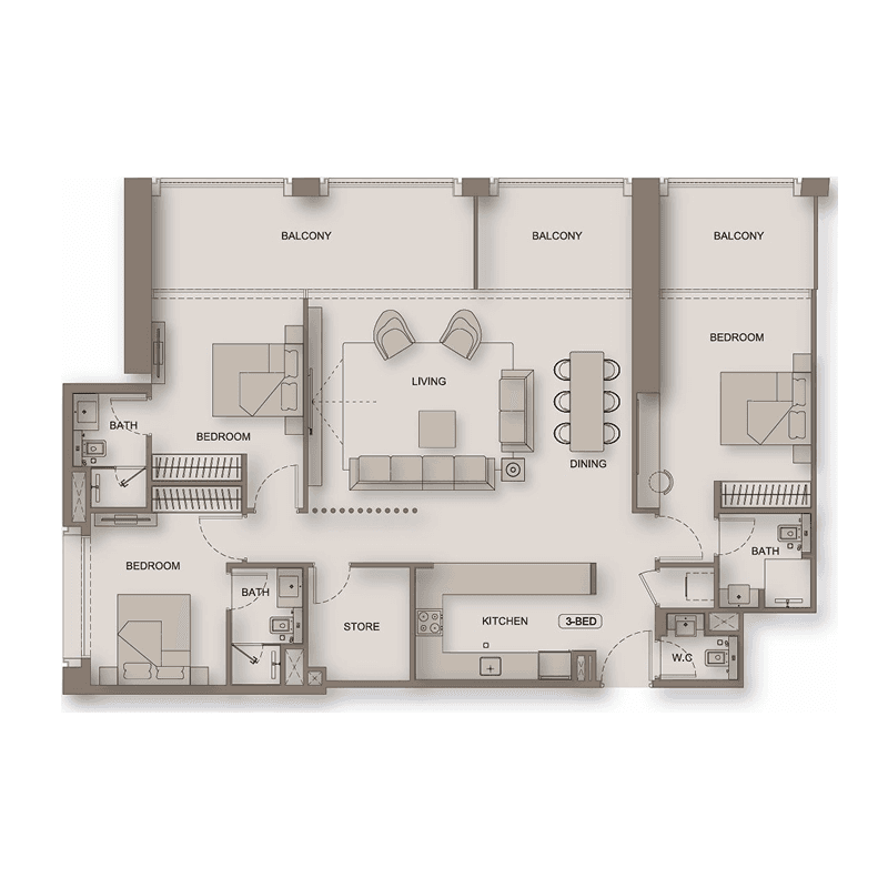 3 Bedrooms floor plan