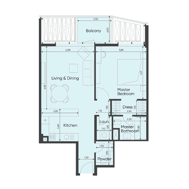1 Bedroom floor plan