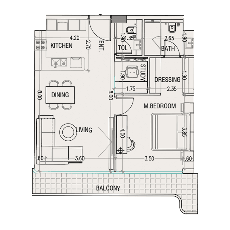 1 Bedroom floor plan