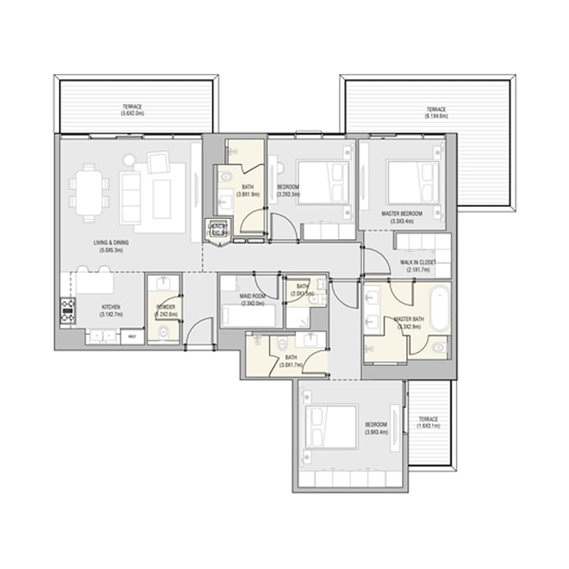 3 Bedrooms floor plan