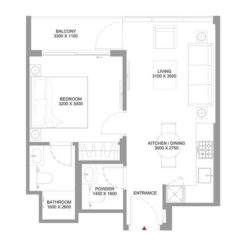 1 Bedroom floor plan