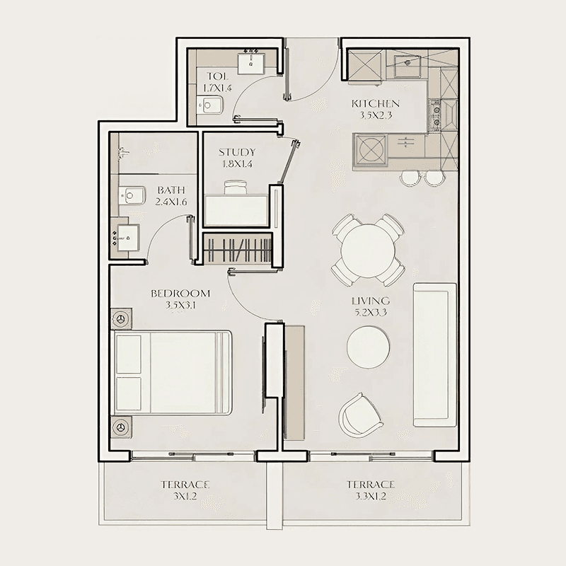 1 Bedroom floor plan