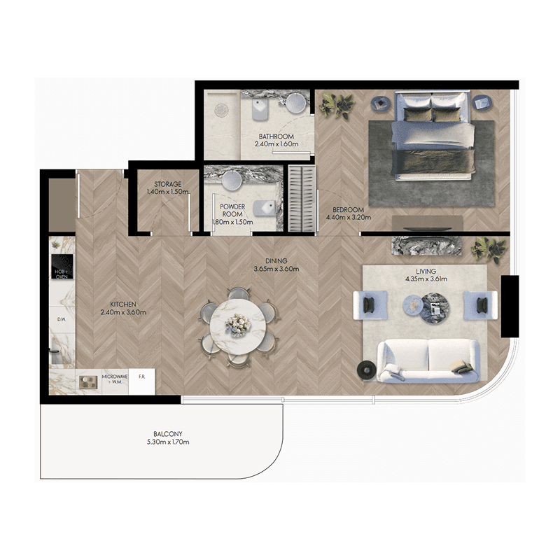 1 Bedroom floor plan