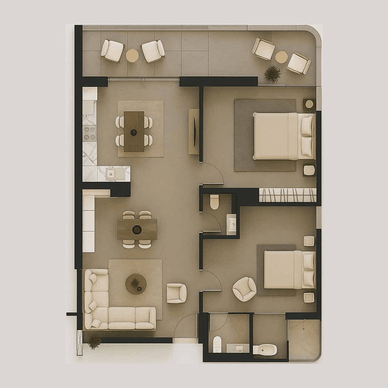 2 Bedrooms floor plan