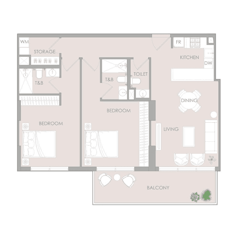2 Bedrooms floor plan