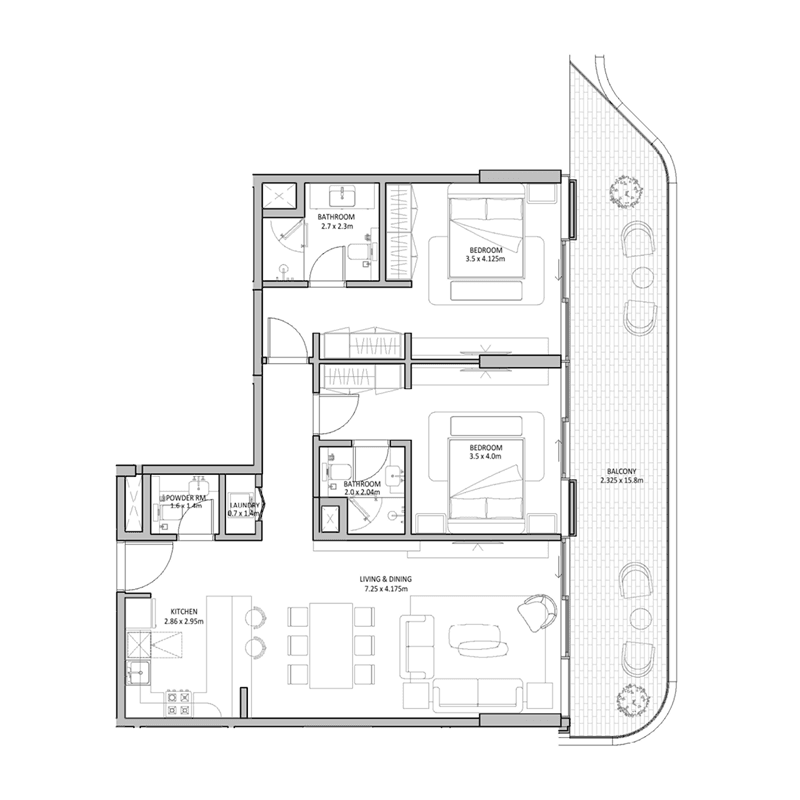 2 Bedrooms floor plan