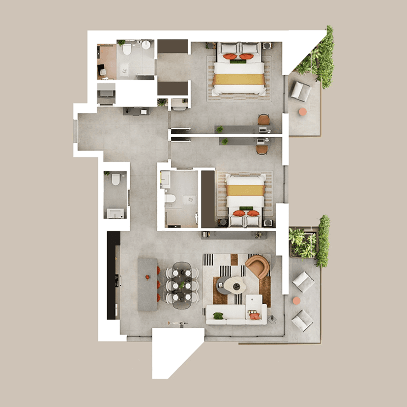 2 Bedrooms floor plan