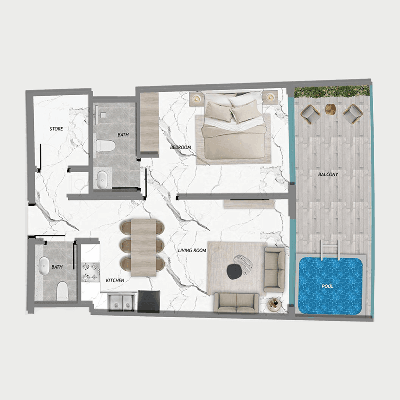 1 Bedroom floor plan