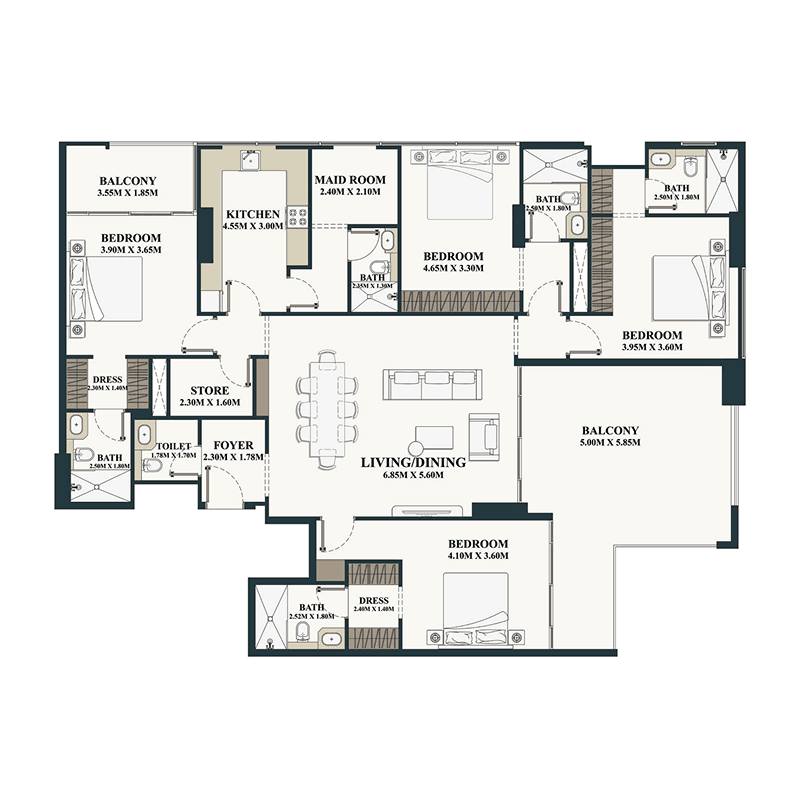 4 Bedrooms floor plan