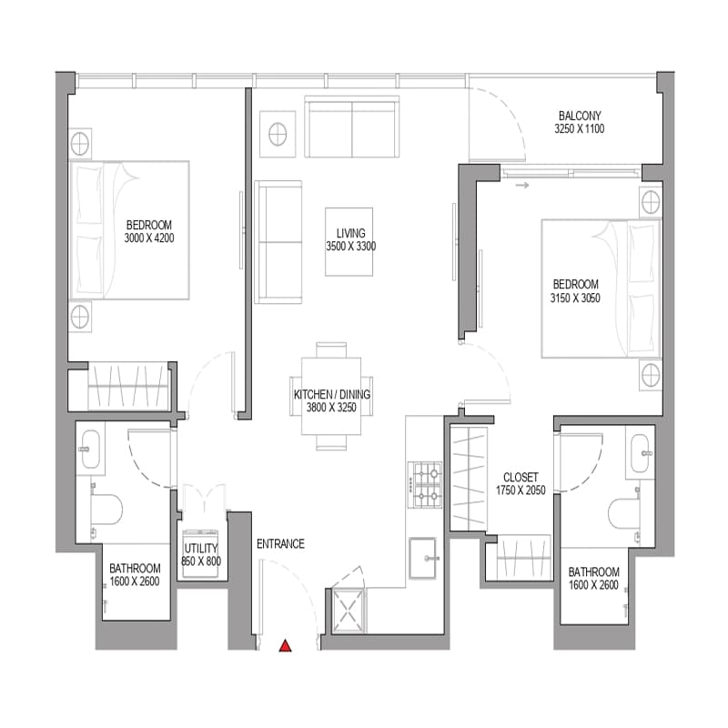 2 Bedrooms floor plan