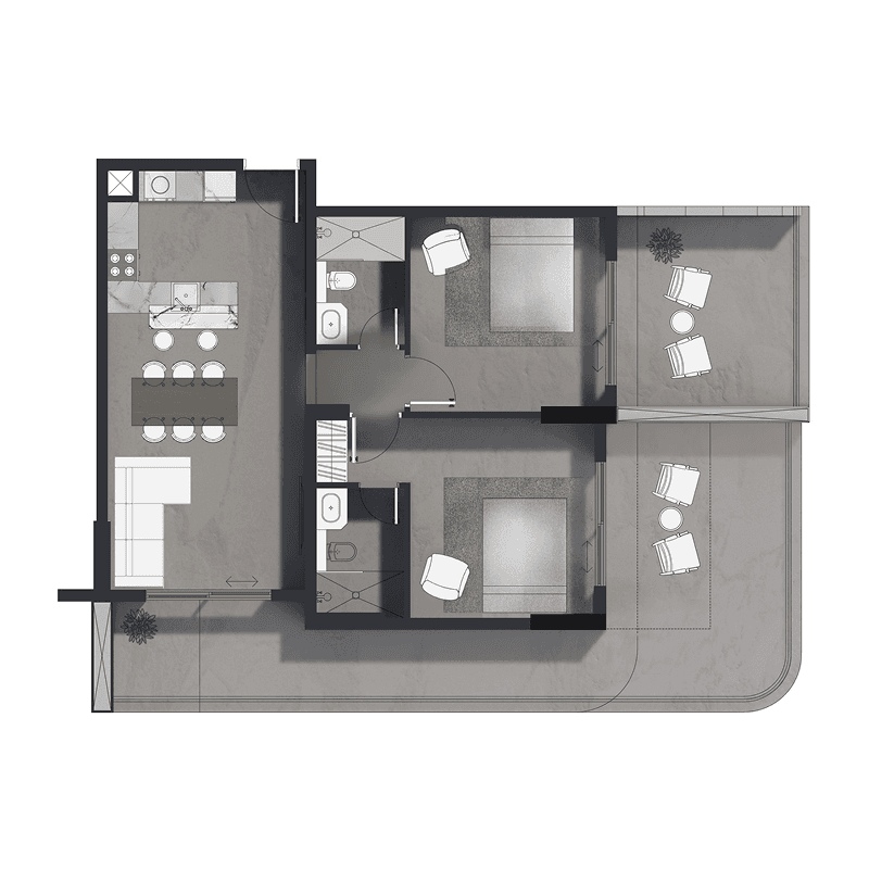 2 Bedrooms floor plan
